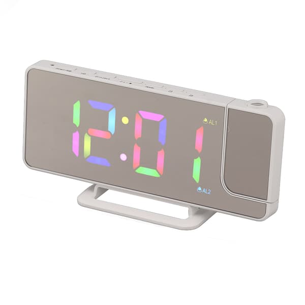 Digital Klokke RGB LED Stor Skjerm Speilprojeksjon Multifunksjonell Bord Elektronisk Alarm Hvit