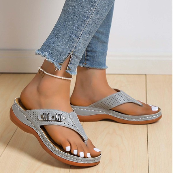 Ortopediske kileflip-flops for kvinner | Grå strandsandaler med ergonomiske såler