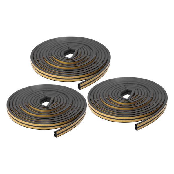 3 set väderlist dörrtätning vindtät vattentät ljudisolerad självhäftande dubbelsträng 9x6mm svart dörrväderlist