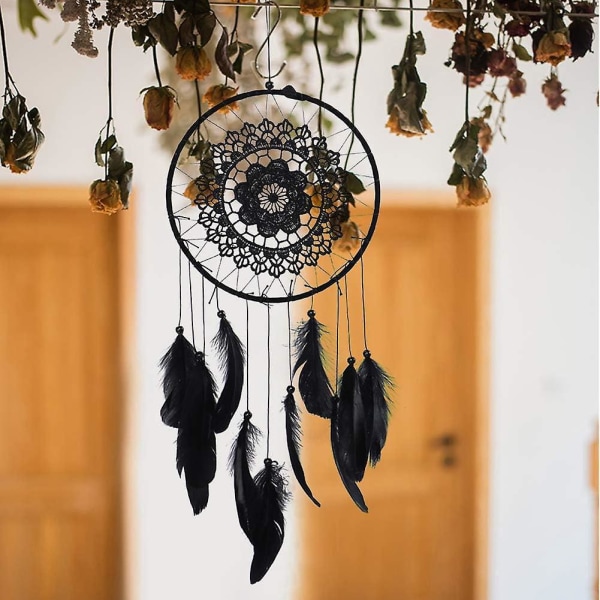 Musta helmihöyhen Dream Catcher - halkaisija 20,5 cm, kodin makuuhuoneen autosisustus