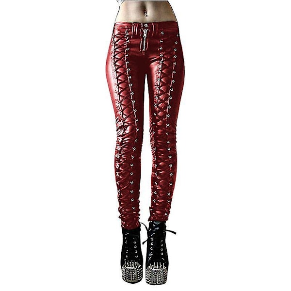 Gotiska Punk Röda Konstläder Leggings för Kvinnor 2XL
