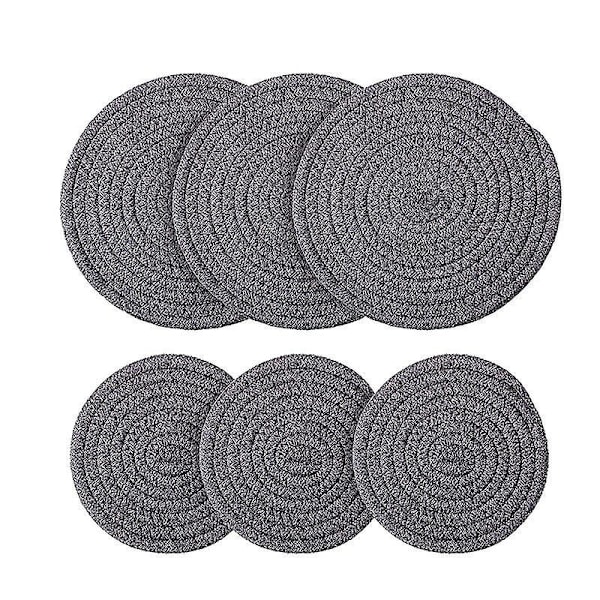 Vintage Vävda Underlägg Set om 6 Handgjorda Absorberande Flätade Tyg Grå för Kaffebord