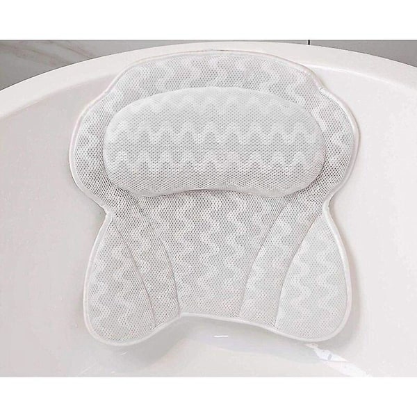 Badkudde med 6 Sugkoppar Halkfri Ergonomisk Badkudde Nackstöd Spa Jacuzzi med 3D Air Mesh-teknologi för att Koppla Av Rygg och Nacke, 400g
