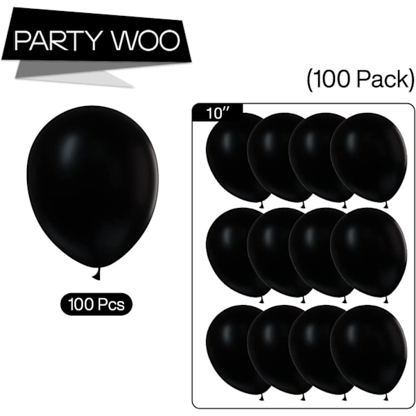 10 tuuman mustat helium-ilmapallot - 100 kappaleen pakkaus