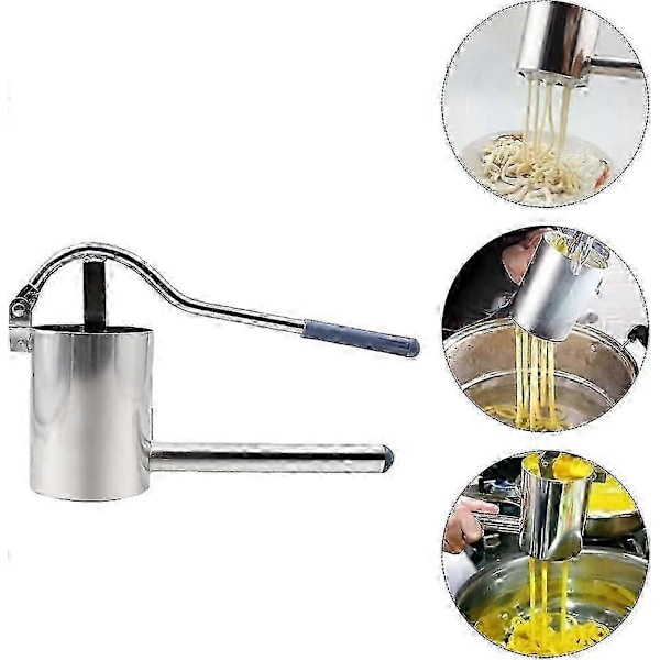 Manuell pastamaskin i rustfritt stål, spaghettimaskin, grønnsaks- og fruktjuicer (sølv)