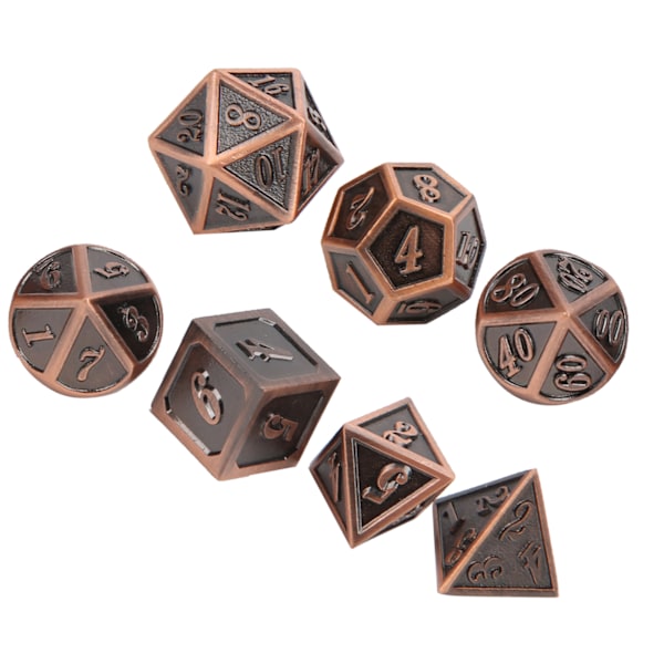 7-delt sett med rollespill polyhedral terninger i sinklegering for brettspill i bronsefarge