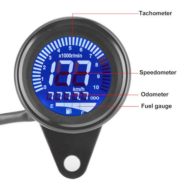 Motorcykel Multifunktionelt Måler Tachometer Odometer Brændstofmåler Speedometer 12V Universal (Sort)