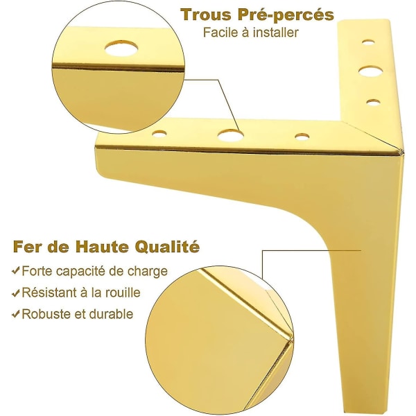 Sett med 8 gullmetallsofaben 10 cm med 40 skruer - Støtter opptil 600 kg - Møbelben til sofa, TV-skap