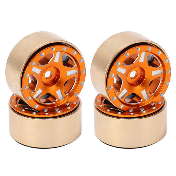 4 st RC Bead Lock-nav för Axial SCX24 1/24 Orange i aluminiumlegering och mässing