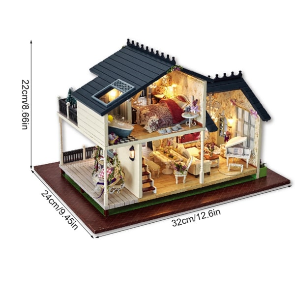 DIY trä miniatyr montering dekorativ prydnad Dollhouse Villa för barn barn