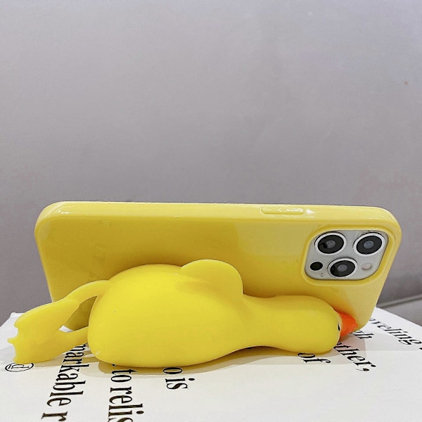 1 KPL iPhone 13 Kolmiulotteinen Luova Dekompressio Puhelinkotelo 3D Hauska Söpö Pehmeä Silikoni Puristettava Pieni keltainen ankka Stressinlievitys Rel
