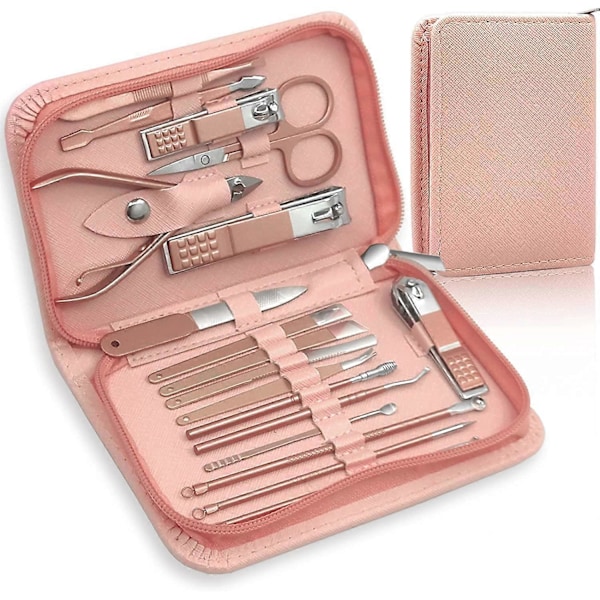 Manikyrset Nagelknipsare Kit För Kvinnor & Män 18 i 1 Professionell Rostfritt Stål Pedikyr Vård Verktyg Kit Nagel Klippare Set Sax Grooming Kit Med B