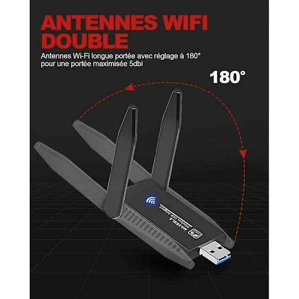 Kraftfull Dual Band USB 3.0 WiFi-dongel för PC, bärbar dator, stationär dator, surfplatta - 2,4GHz/5,8GHz WiFi-adapter (Windows-kompatibel)