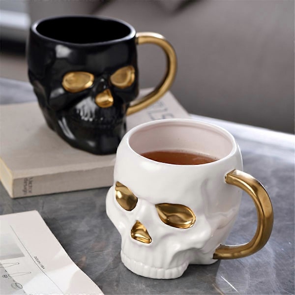 Halloween Skull Cup med Håndtak Uten Lokk Keramisk Kopp Morsom Vann A