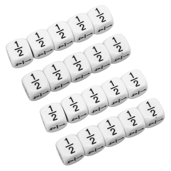 20 stk 16mm brøk terning hvite brøk symboler terninger matematisk aritmetikk undervisningsverktøy