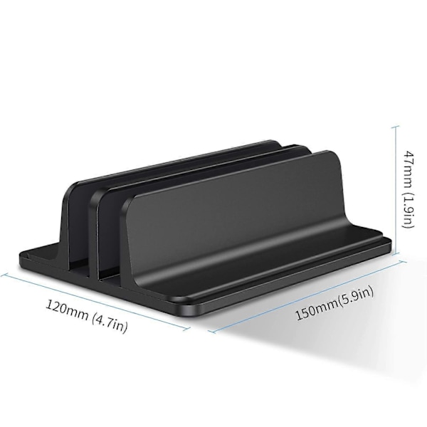 Dobbelt Vertikal Laptop Stand, Aluminium Legering Holder Sort