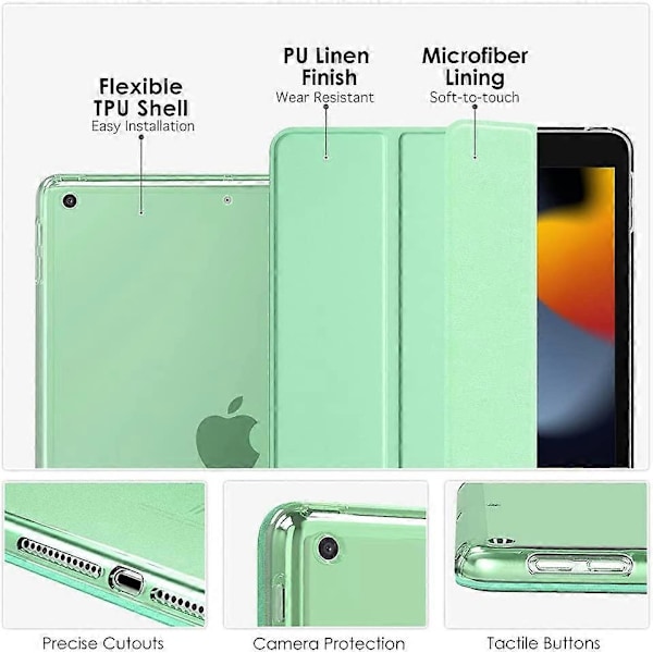 Grönt iPad 10.2-fodral för iPad 9:e generationen 2021/ iPad 8:e generationen 2020/ iPad 7:e generationen 2019, Mjukt frostat bakstycke Slim Shell-fodral med St