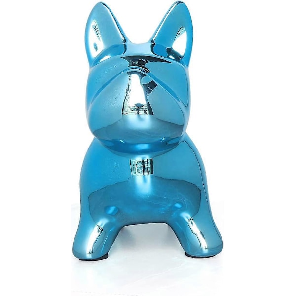 Keramisk Bulldog Spargris för Pojkar Flickor, Pengabox för Barn, Myntbank Minnessak med Plastpropp, Fransk Bulldog Sparbössa, Barnrumsinredning (Blå)