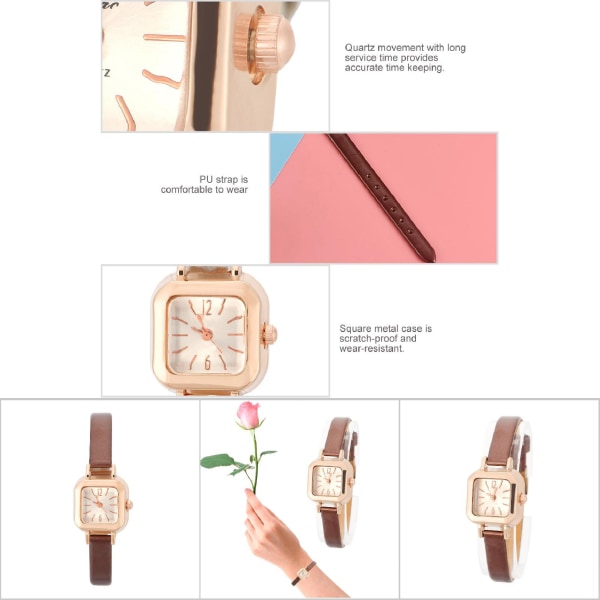Fasjonabelt kvinnelig kvarts-armbåndsur Analog PU-rem-armbåndsur (brun)