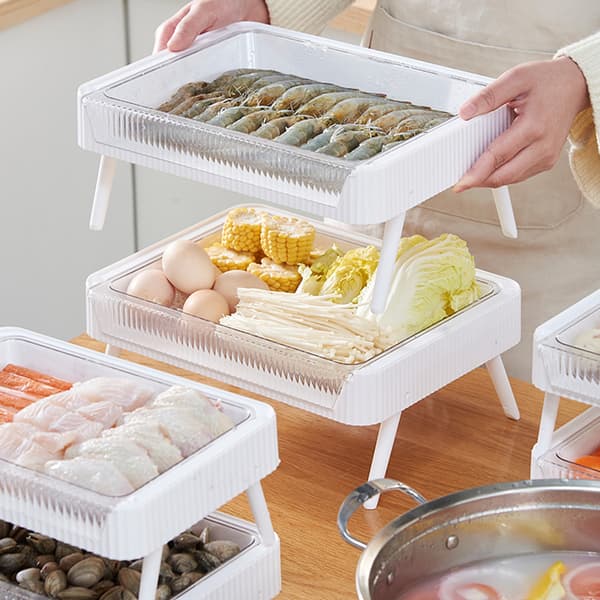 Matforberedelsesfat Stablebart Sammenleggbart Dobbeltlag Hul Drenering Hot Pot Serveringsbrett for Kjøkken L