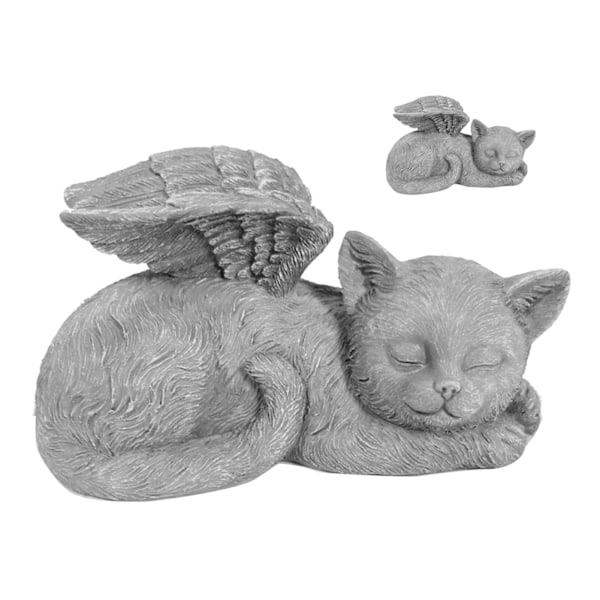 Minnesmerke for kjæledyr - Statue av sovende engel i harpiks for hage - Dekorasjon for kjæledyrgravsted - Engel - Katt