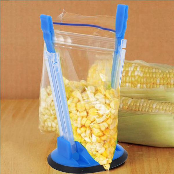 Justerbar handsfree baggy rack clip kök mat förvaringspåse öppnare hållare halkfri (blå)