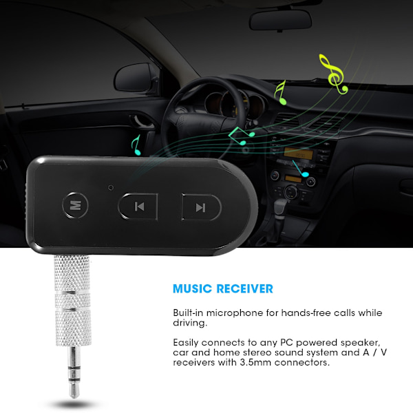 Trådløs Bluetooth Audio Receiver Bil 3.5mm Aux Jack Musikadapter