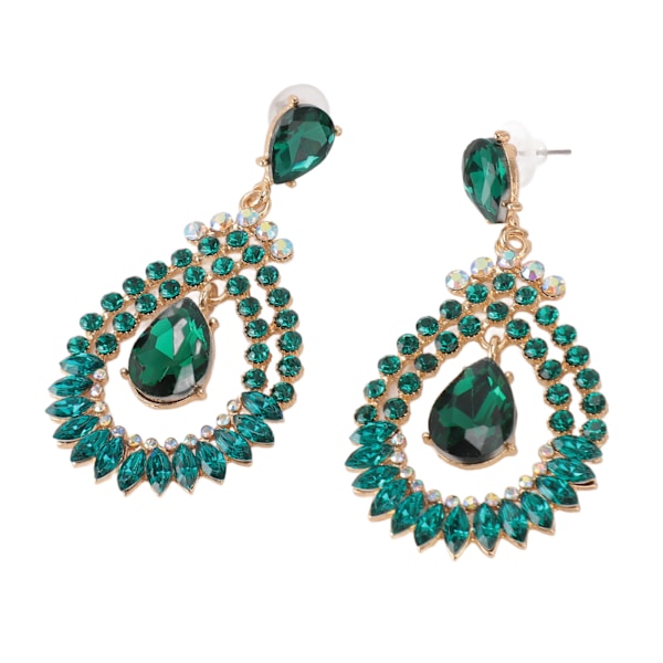 Vanddråbe Rhinestone Vedhæng Øreringe Elegant Legering Funklende Rhinestone Dangle Øreringe til Bryllup Grøn Mellem KC Guld