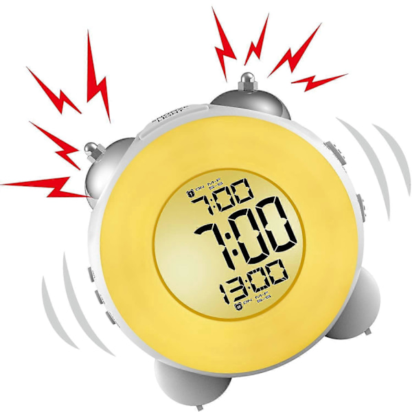 Høy Vekkerklokke, Ingen Tikking, Batteridrevet Nattbordsklokke, med Snooze Dobbel Alarm Nattlys