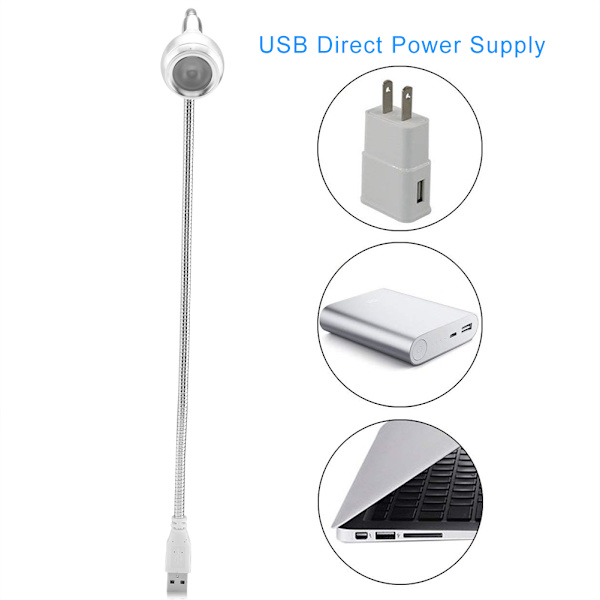 1 W pitkä, joustava kaula kannettava USB LED-valo yölukulamppu (hopea, lämmin valkoinen)