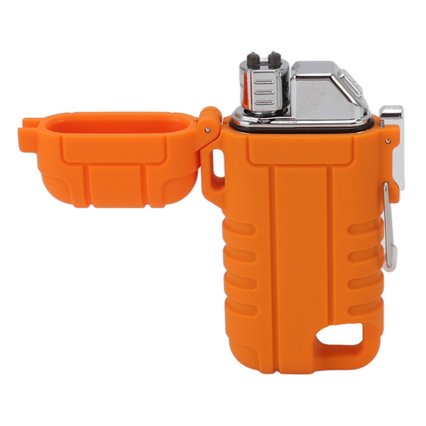 USB-oppladbar lighter, vindtett dobbel lysbue lighter, vanntett flammefri elektrisk lighter med hengehull for camping, oransje