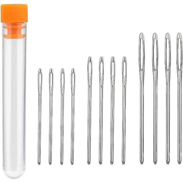 Set - 12 tylppä, kirjonta, suorat isot silmät (5,3 cm, 6 cm, 7 cm) kirkkaassa pullossa