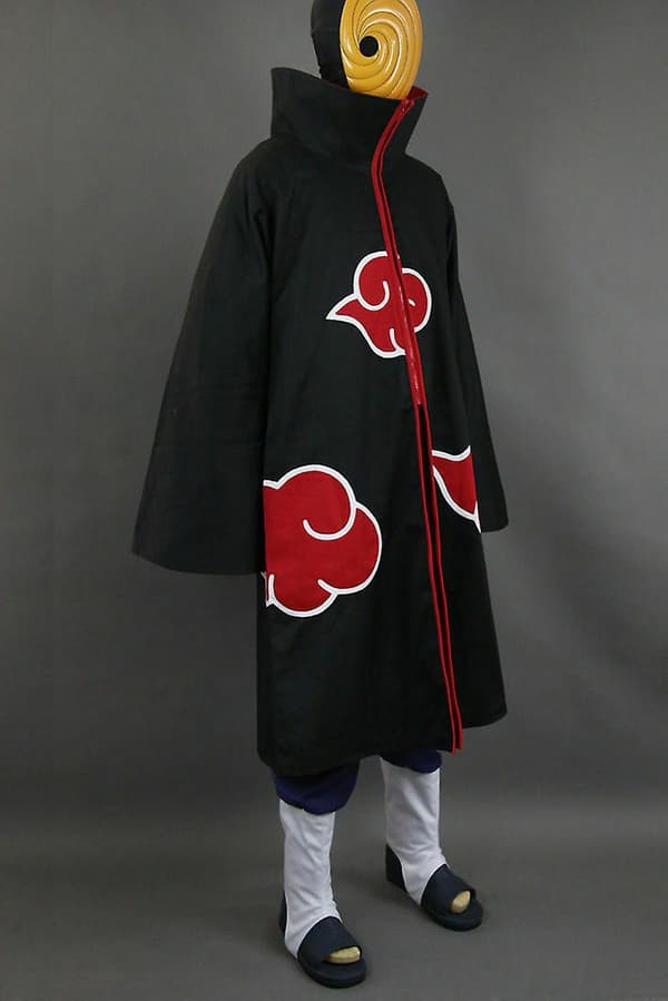 Naruto Akatsuki Tobi Uchiha Obito Robe Kappa + Hartsmask Cosplay Kostym Svart Black S