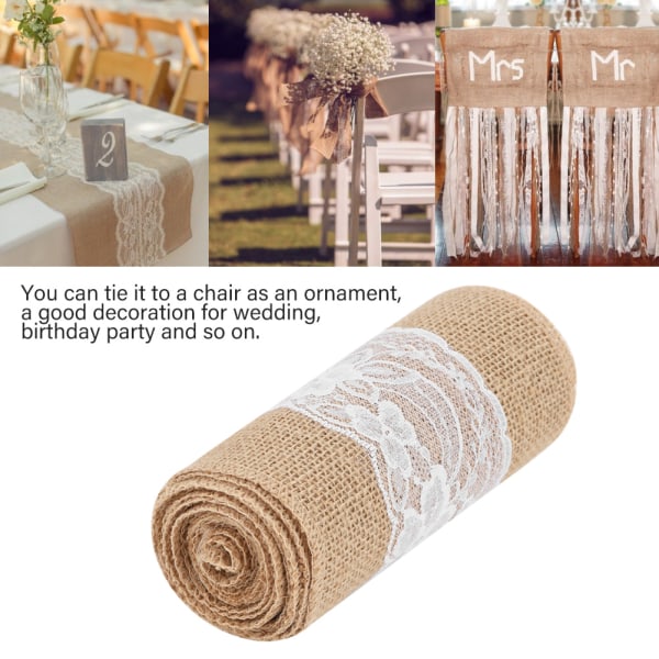 DIY Spets Säckväv Band Hessian Jute Bältesrem Bröllopstygdekoration 2,7 m