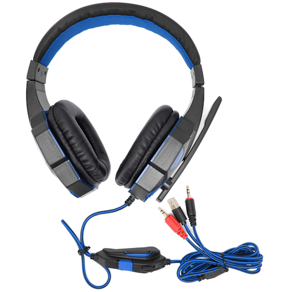 Gaming Headset med lysende justerbar lydstyrke 3,5 mm Gaming Headset med mikrofon til PC sort blå