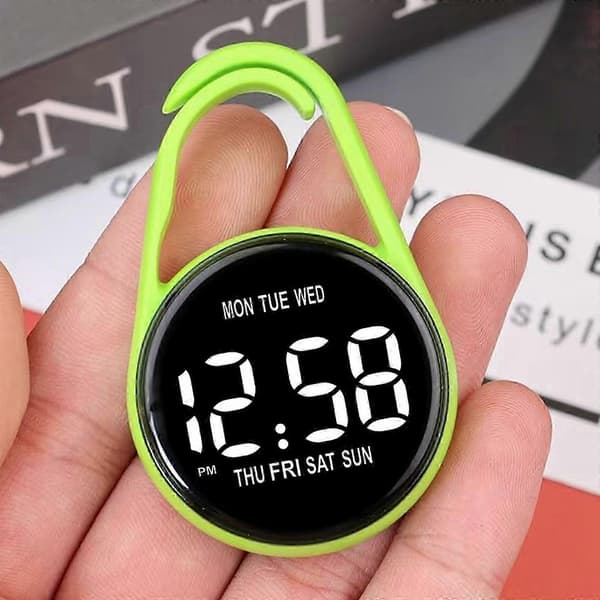 Digital Pocket Watch with Touch Screen, Waterproof, Night Light, White Pink
