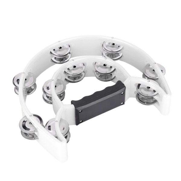 Handbell Tambourine Percussion Instrument - Double Row Jingles (Hvid) White