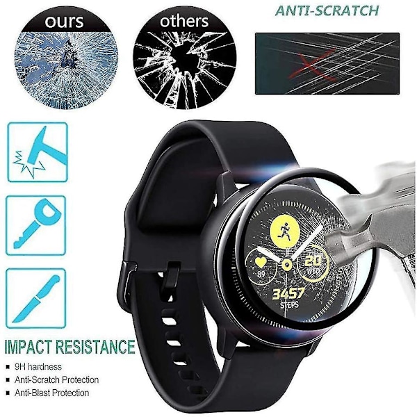 3 kpl Yhteensopiva Samsung Galaxy Watch Active 2 40 / 44mm Suojakalvo, 3D Reunainen Näytönsuoja, Täysi Peitto, Naarmuuntumaton Kuplaton
