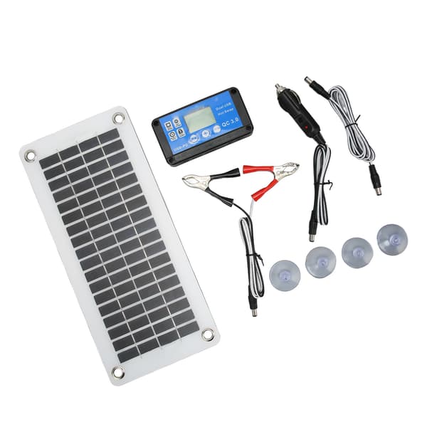 12V 30W Solpanelssats Bärbar Solpanelsmodul med Kontroller Fasta Sugkoppar för Husbil Bil Båt Camping
