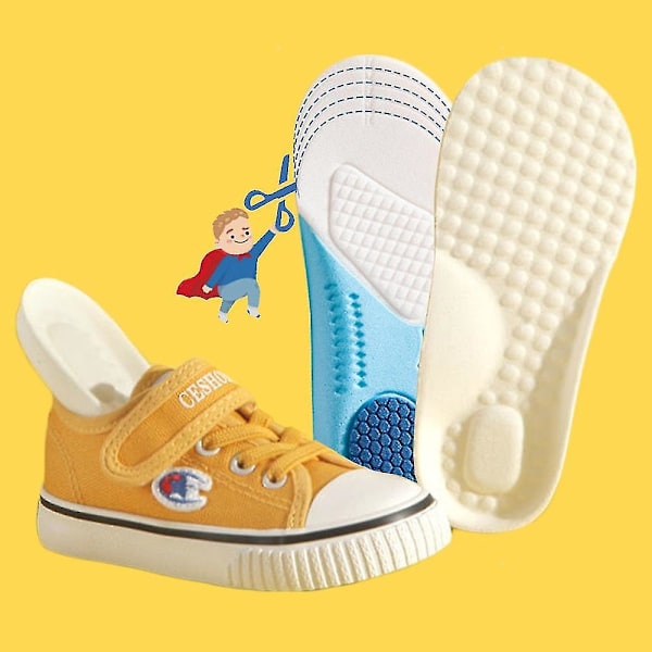 Ortopediske minneskum innleggssåler for barn - Buehvelvstøtte for plantar fasciitt - Komfortable skosåler for sport - Blå EU31-35 (22cm)