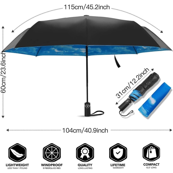 Kompakt uforgængelig vindtæt rejseparaply med teflonbelægning og forstærkede klinger