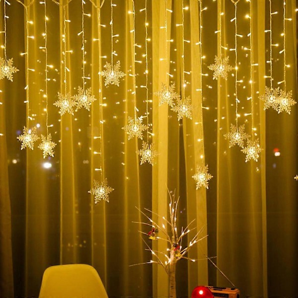 96 LED Snøfnugg Lyslenke Vanntett Lysgardin Juledekorasjon