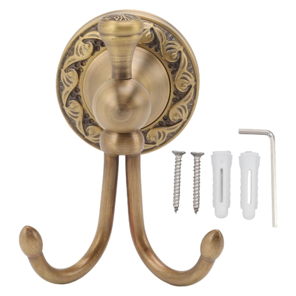 Robe Hook Brass Stainless Steel Retro Delicate Wall Mount Double Prong Bathroom Coat Hook