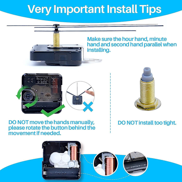 Batteridrivna tysta klockmekanismer med 5 stilar visare - 2-pack, kvartsurverk för DIY väggklockreparation och utbyte