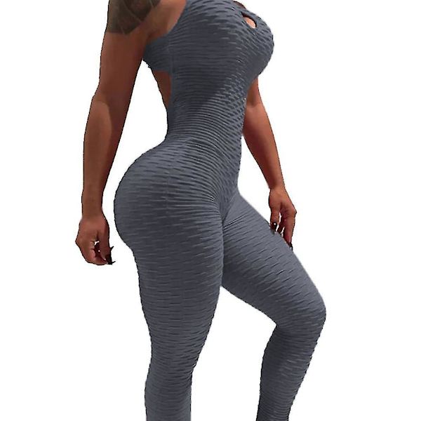 Høy midje yogadrakt med scrunch rumpe og kryssdesign XL grå