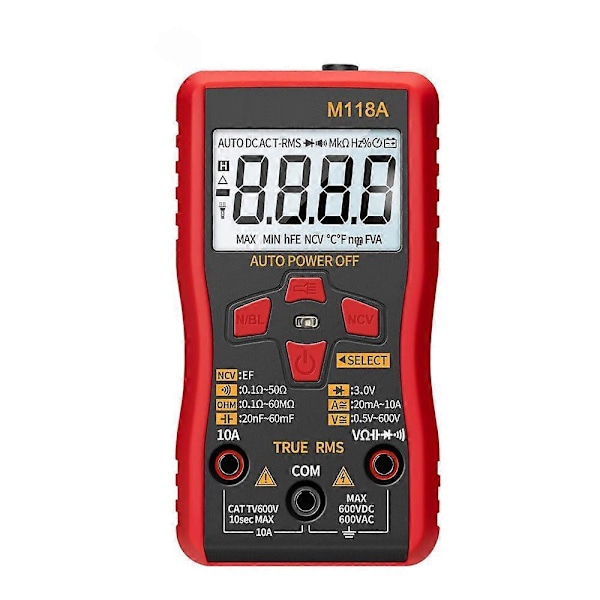 Smart Tester Mini M118A 6000 Teller Digitalt Multimeter med Lys Håndholdt Data Hold Auto Rms Transistor Meter