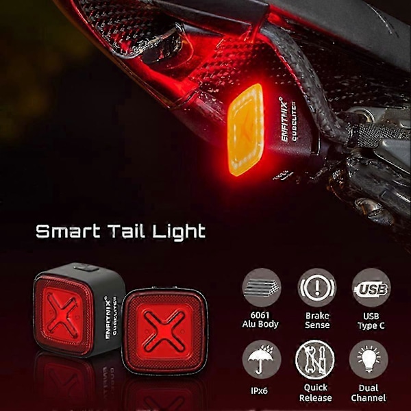 CubeliteIII Cykellygte Smart Baglygte Automatisk Bremse Baglygte Ultra Lys LED Advarsels Natlys