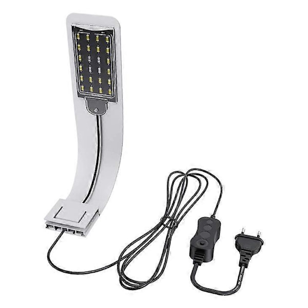 Ultratank LED-lampe til små akvarier, Mini akvarieklemmelampe med 24 LED'er hvidt og blåt lys til 30-40 cm akvarium, 10W (Hvid)