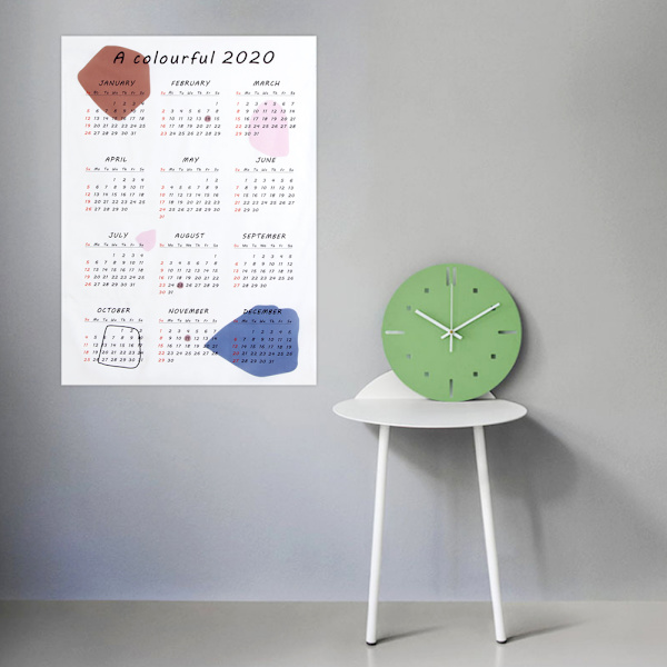 Husholdning Stue 2020 Vægkalender Klud Baggrund Dekoration Kontor Skoleartikler En Farverig 2020