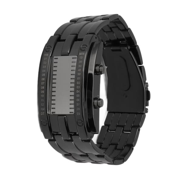 Dual Line Binært Ur Digitalt Blåt LED Legering Binært Mode Armbåndsur til Studerende Par Sort